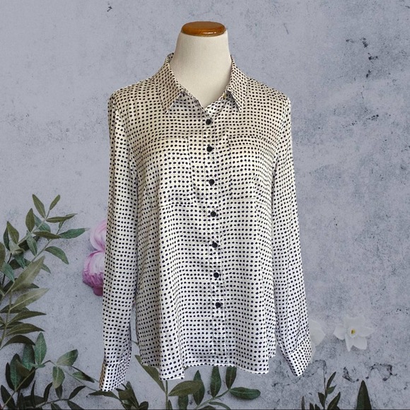 Donna Karan New York  Blouse Polka Dot Button Down Shirt - Picture 3 of 11